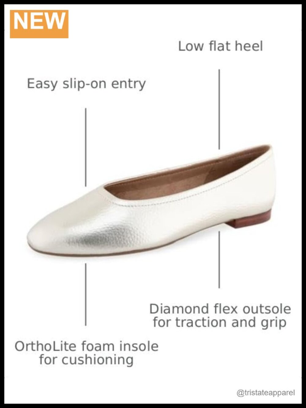 Leather Slip-On Flats with Ortholite Insole Comfort Walking Shoes - Picture 2 of 6